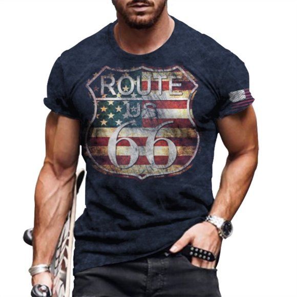 Men's Graphic Print T-Shirt Historic Route 66 Americana - Picture 1 of 2